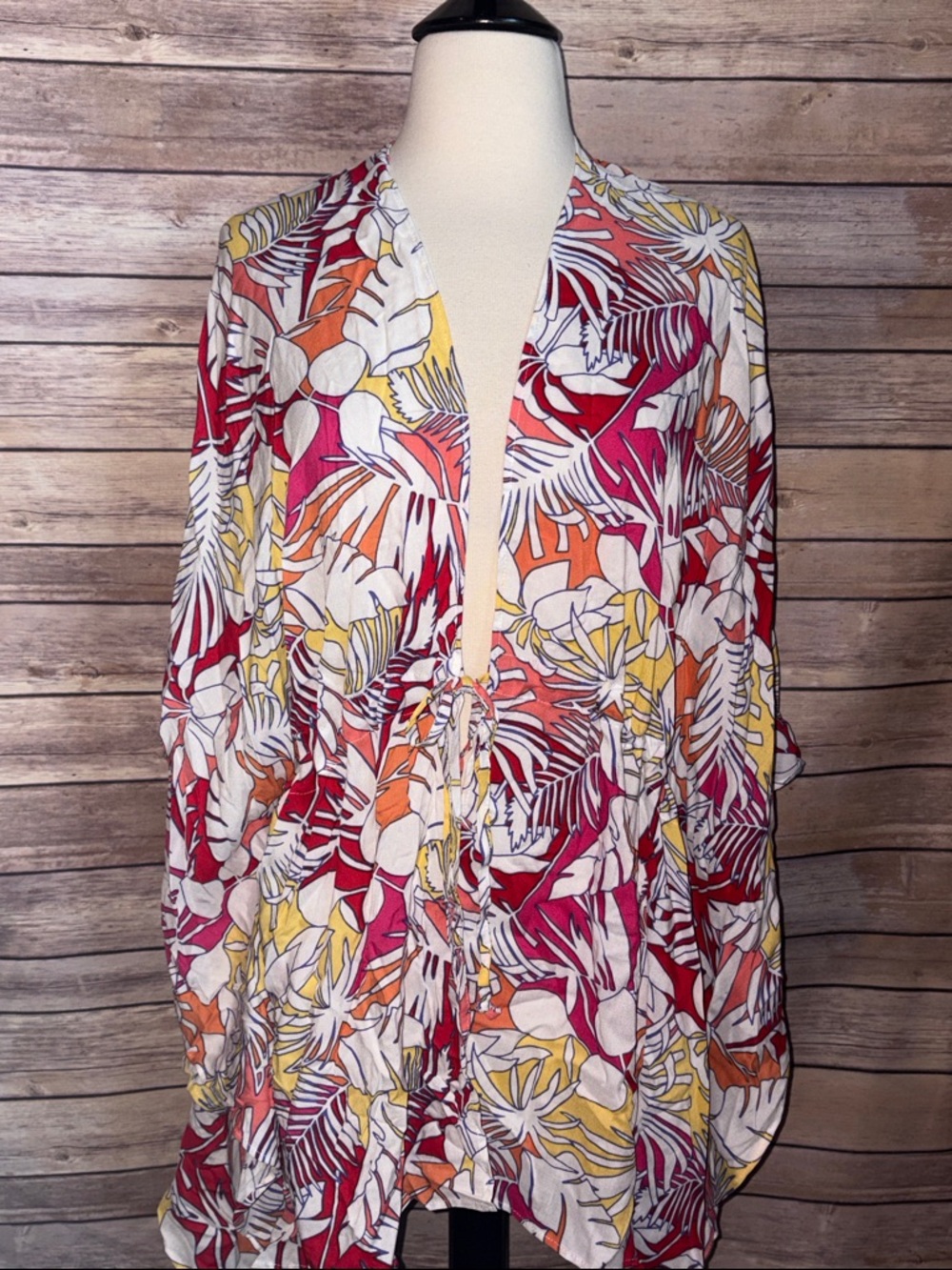 Lands End Tropical Leaf Print Lightweight Kimono